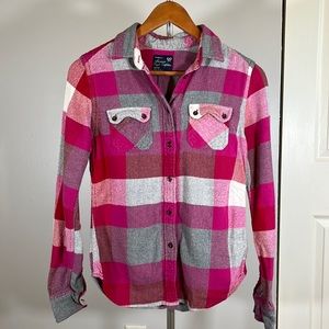 American Eagle Pink Plaid Flannel